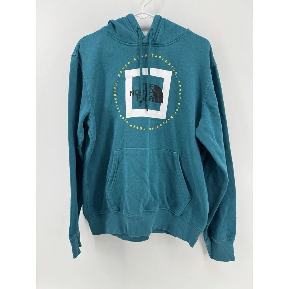 The North Face Men's Blue Pullover Fleece Cotton Hoodie Graphic Logo  Small
